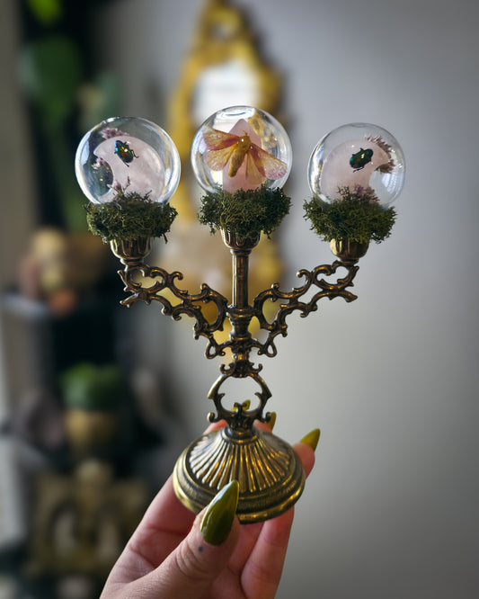 Rose quartz candelabra